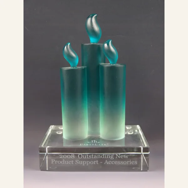 PartyLite 2008 Outstanding New Product Support award, candle-shaped glass trophy