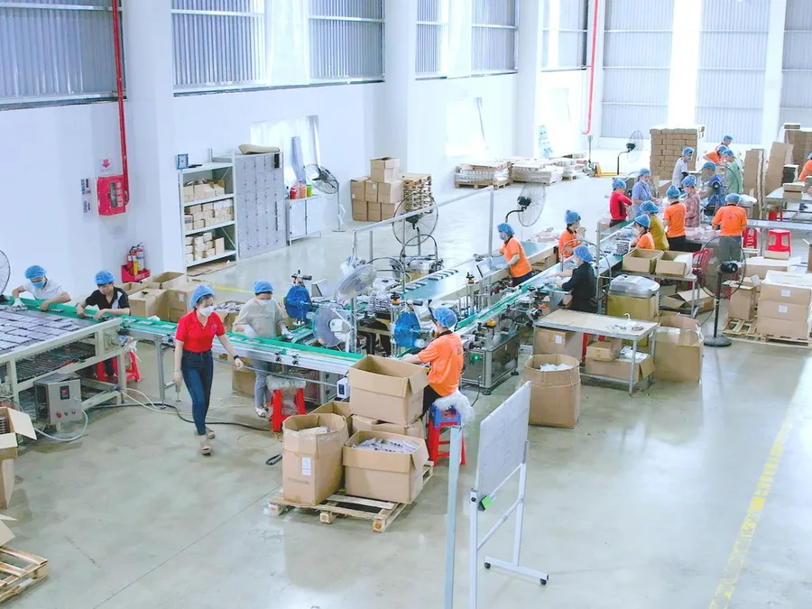 Candle filling and packing lines seen from above