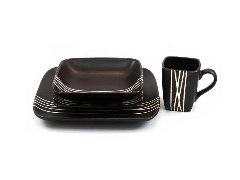Square matte black dinnerware set with mug
